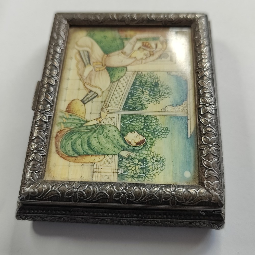 Antique Silver Persian Painted Box