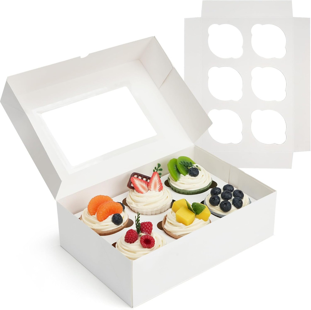 12 Pack Cupcake Boxes 6 Count, Pre-Folded Cupcake Carrier with Window Holding 72