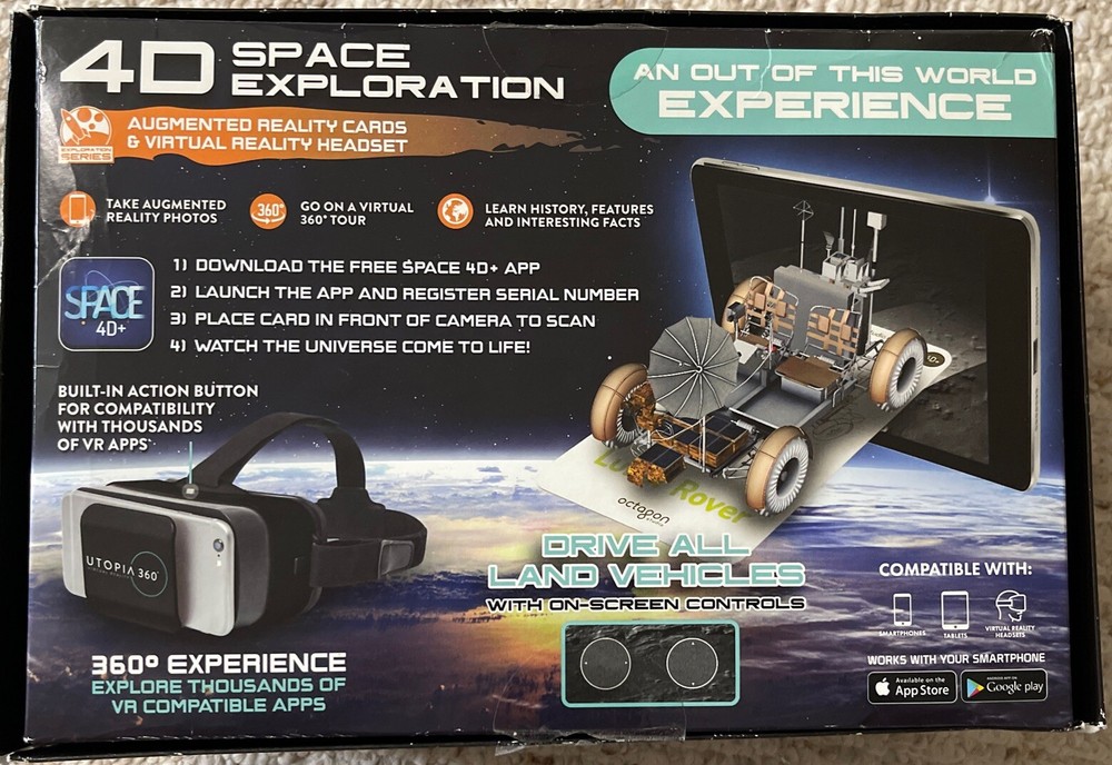 4D+ Utopia 360 VR Headset & Space Exploration Augmented Reality Cards