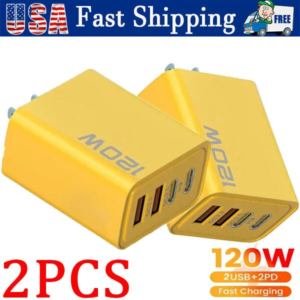 120W 4-Port USB C Fast Wall Charger Block For All Cell Phone iPad