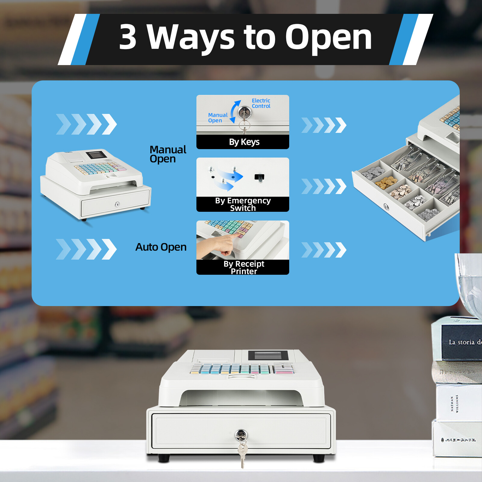 Electronic Cash Register 48Key POS Casher Digital LED Display with Drawer Retail