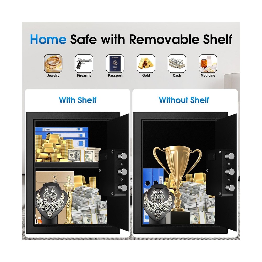 2.2 Cu Ft Fireproof Home Safe Box - Digital Electronic Keypad, Steel Security...