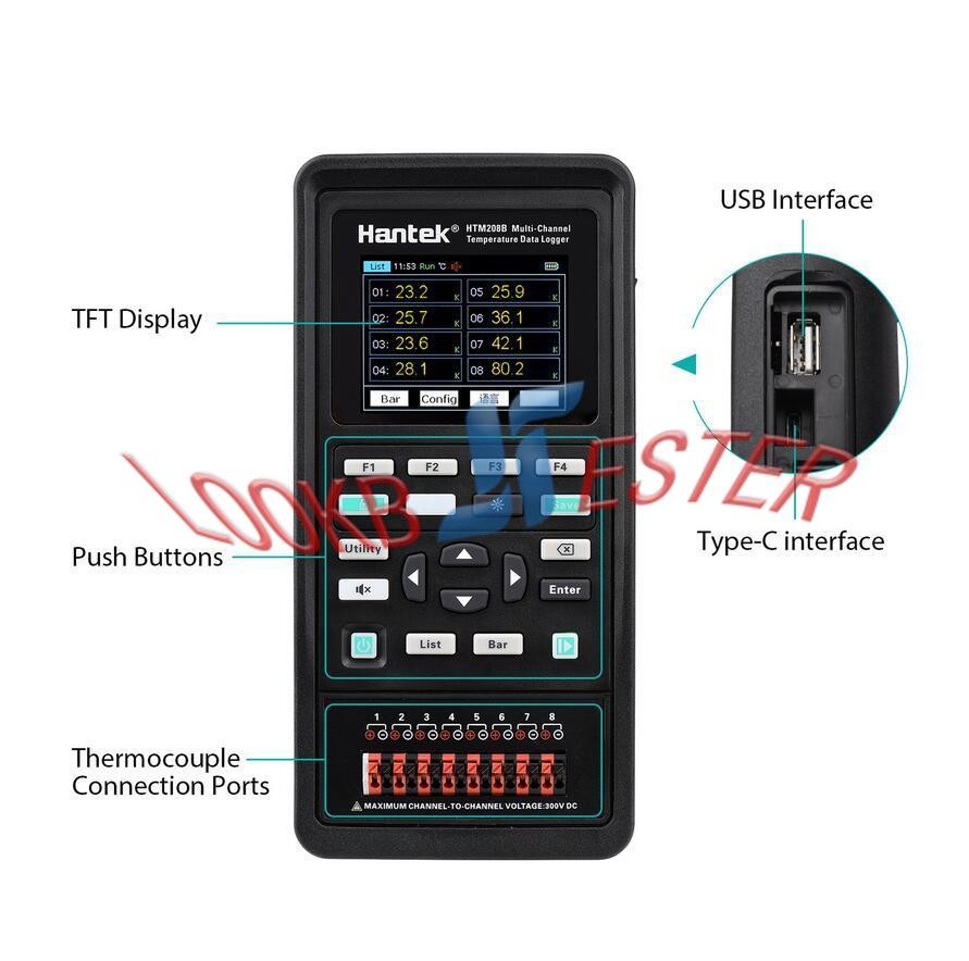 1PCS NEW Hantek HTM208B 8-channel Data Logger Rechargeable Handheld tester
