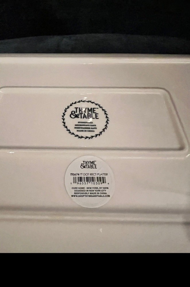 Thyme & Table Dot Rectangular Platter Stoneware Gold Trim Dishwasher Micro Safe