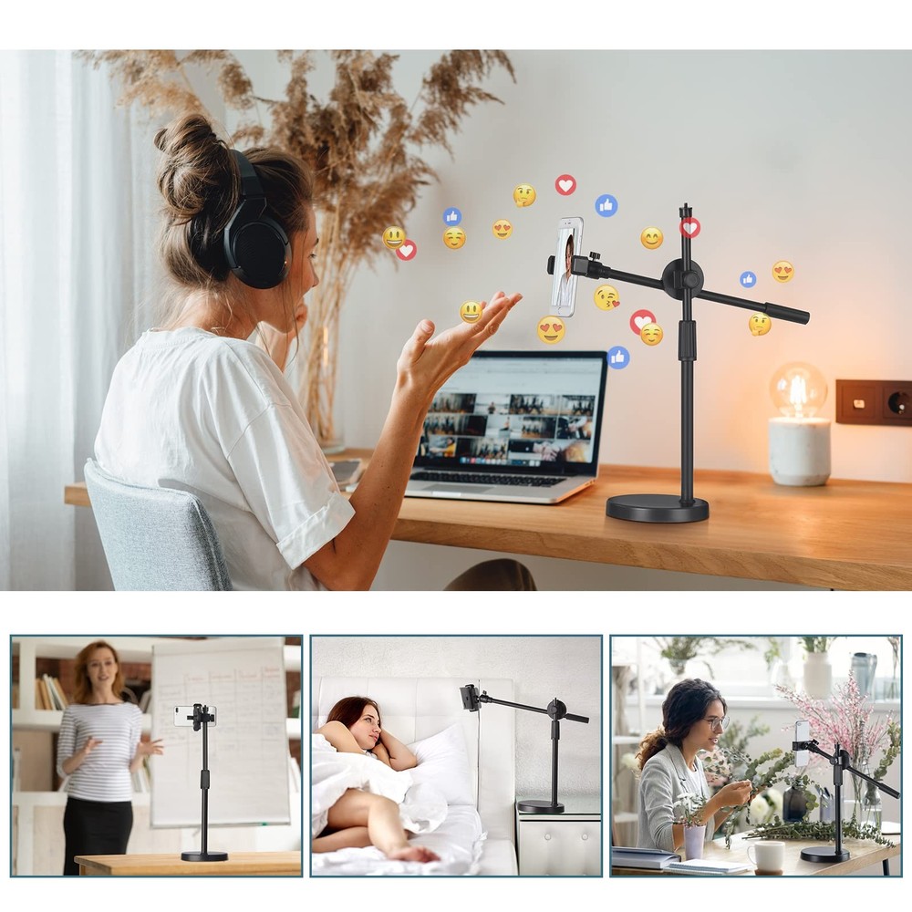 Overhead Phone Stand for Recording - Desktop Adjustable Black