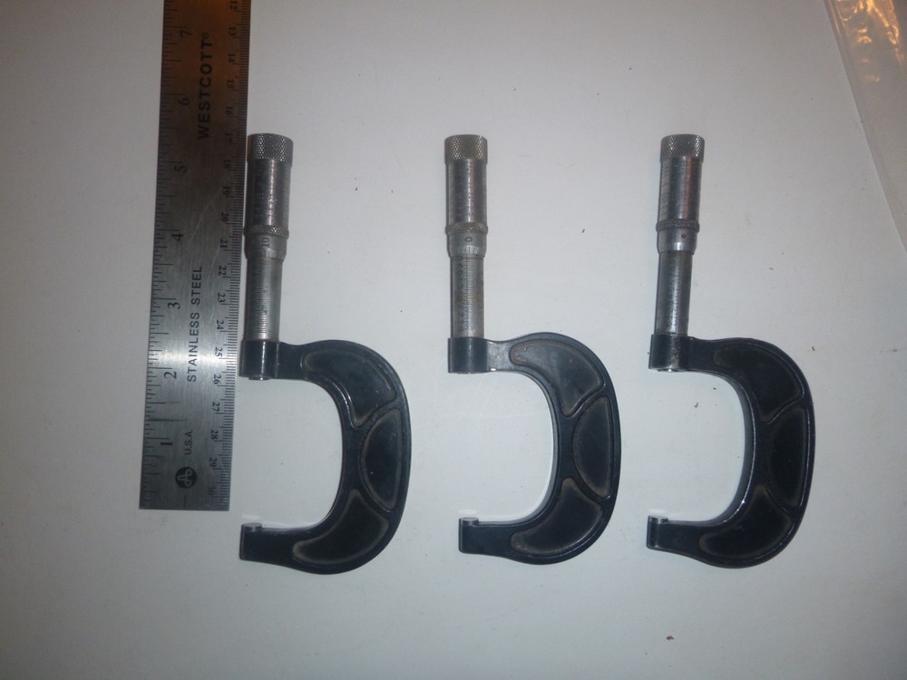 3 Reed Small Tool Works Outside Micrometers 1–2" Vintage Precision Tool E