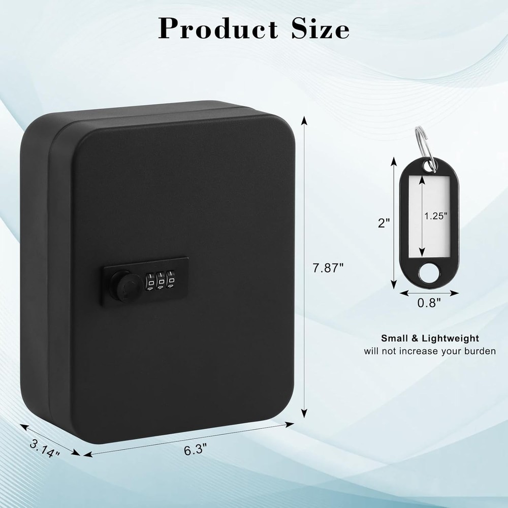 20 Key Storage Lock Box, Wall Mount Key Cabinet with Combination Lock, 7.87 X 6.