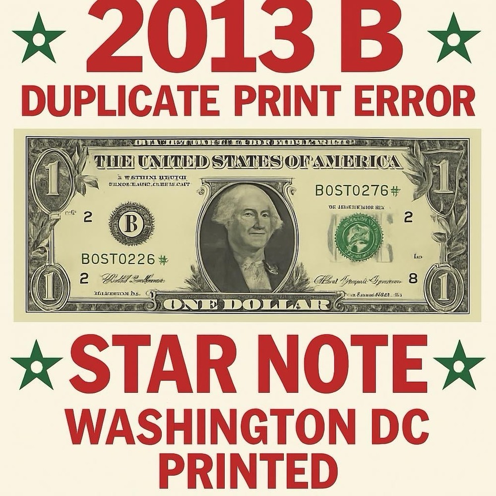 🌟Star Note 2013 B Duplicate Serial ERROR  B05127737* Fancy Number $1 Bill D/C