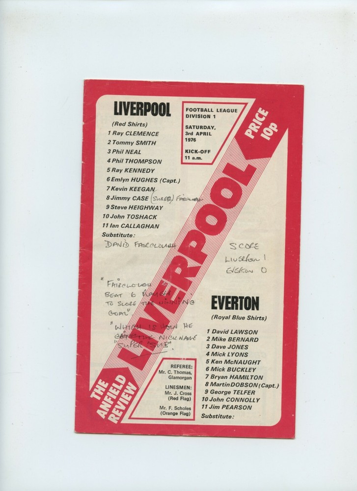 April 1976 Liverpool Everton Blues Soccer Program
