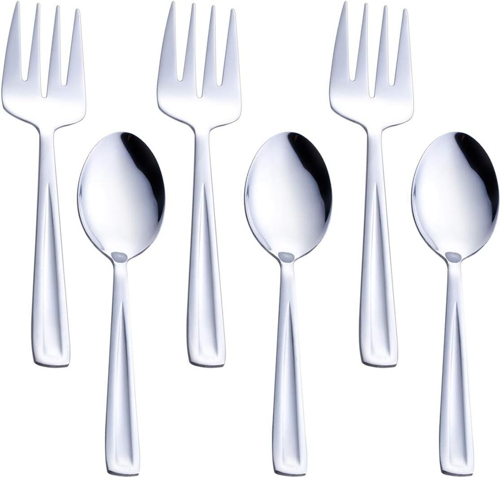 Stainless Steel Serving Spoon & Serving Fork Set Include 3 Large Serving Spoon