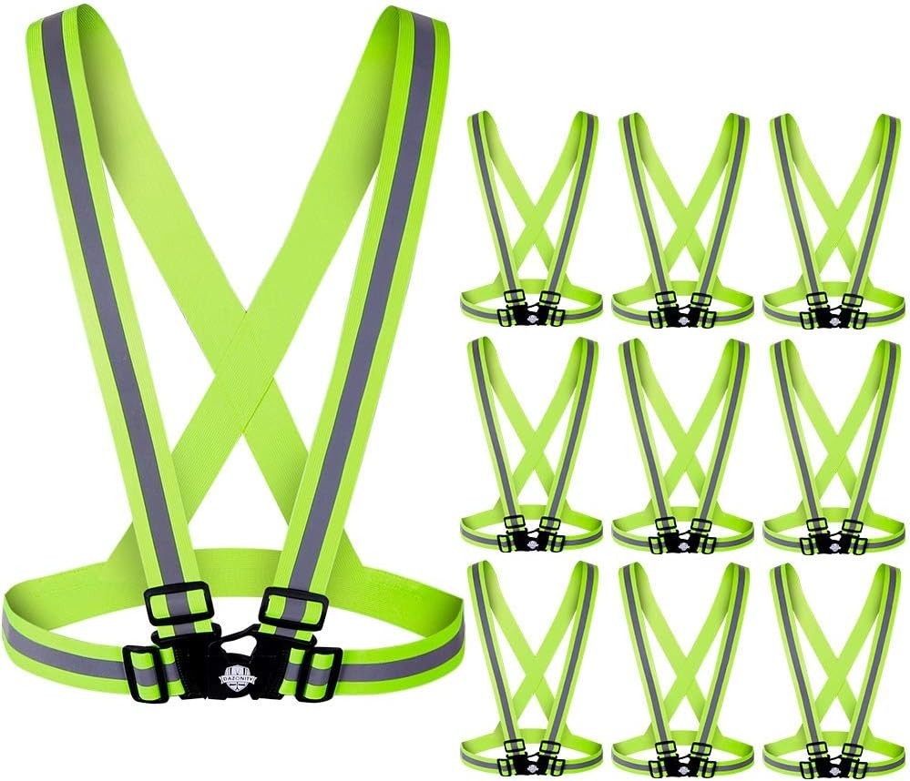 Adjustable 10-Pack Reflective Vests - Ideal for Construction, Cycling & Running