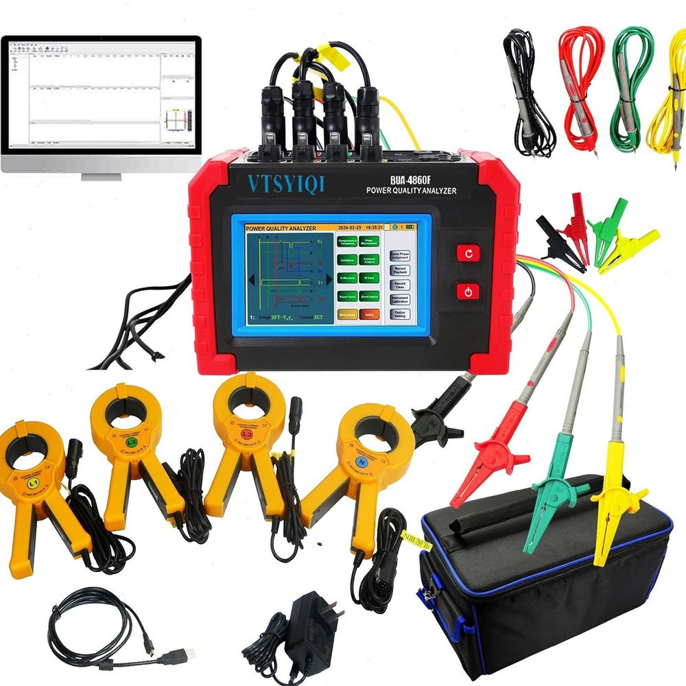 3 Phase Power Quality Analyzer with Current Clamp Range 1.0A~1000A USB Interface