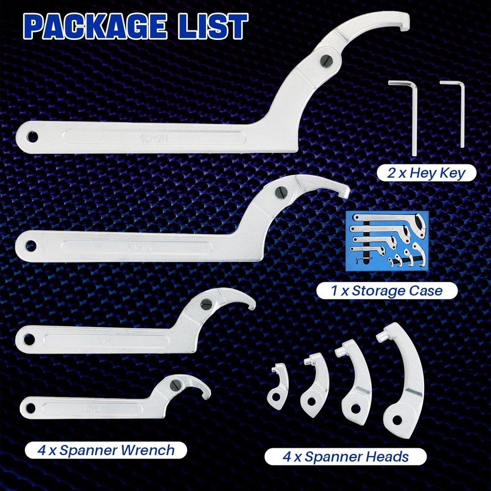 8PCS Adjustable C Pin Spanner Hook Wrench Tool Set, Chrome Vanadium Spanner N...