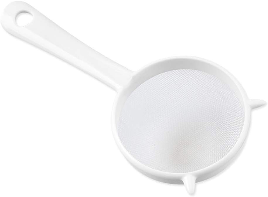 White Mesh Kitchen Sifter 16cm Plastic Strainer Sieve with Handle for Tea