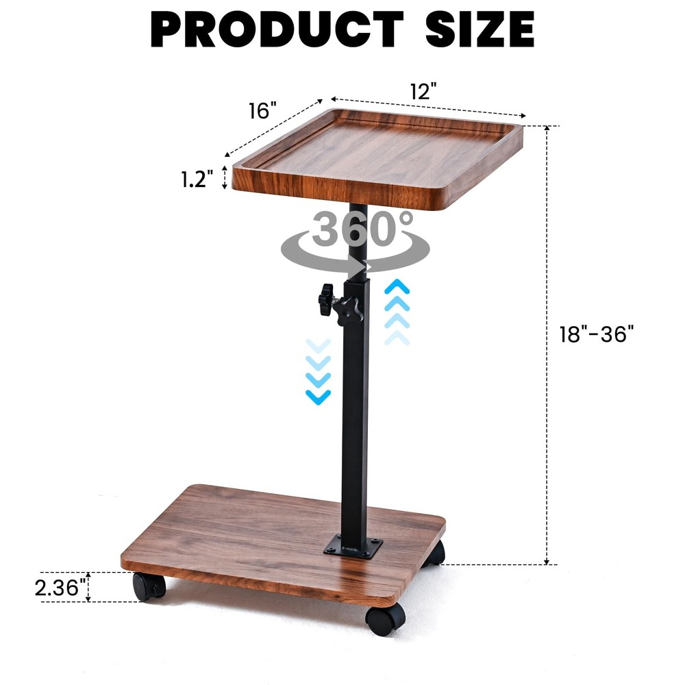 C Table End Table Adjustable Height,C Shaped End for Couch，Snack Tables,360°S...