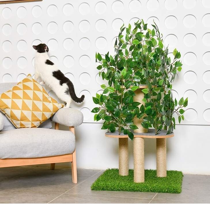 CAT TREE scratch post two tiers with branches and artificial leaves