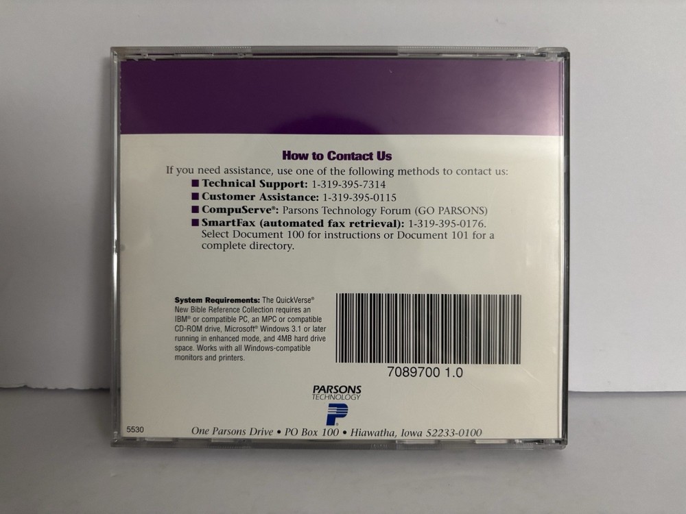 QuickVerse 1995 Bible Study Software For Windows Parsons Tech - Near Mint Disc!