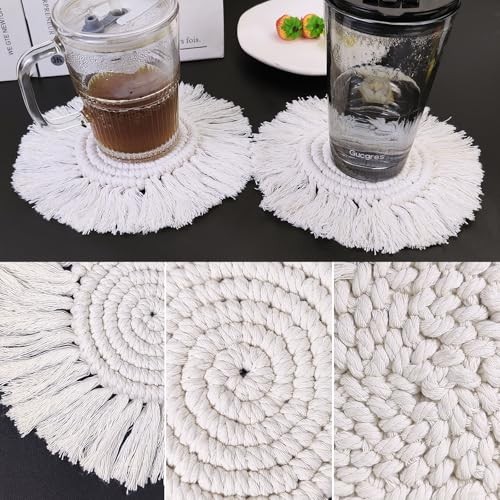 Handcrafted 2-Pack Boho Macrame Coasters, Super Absorbent Cotton Rope with