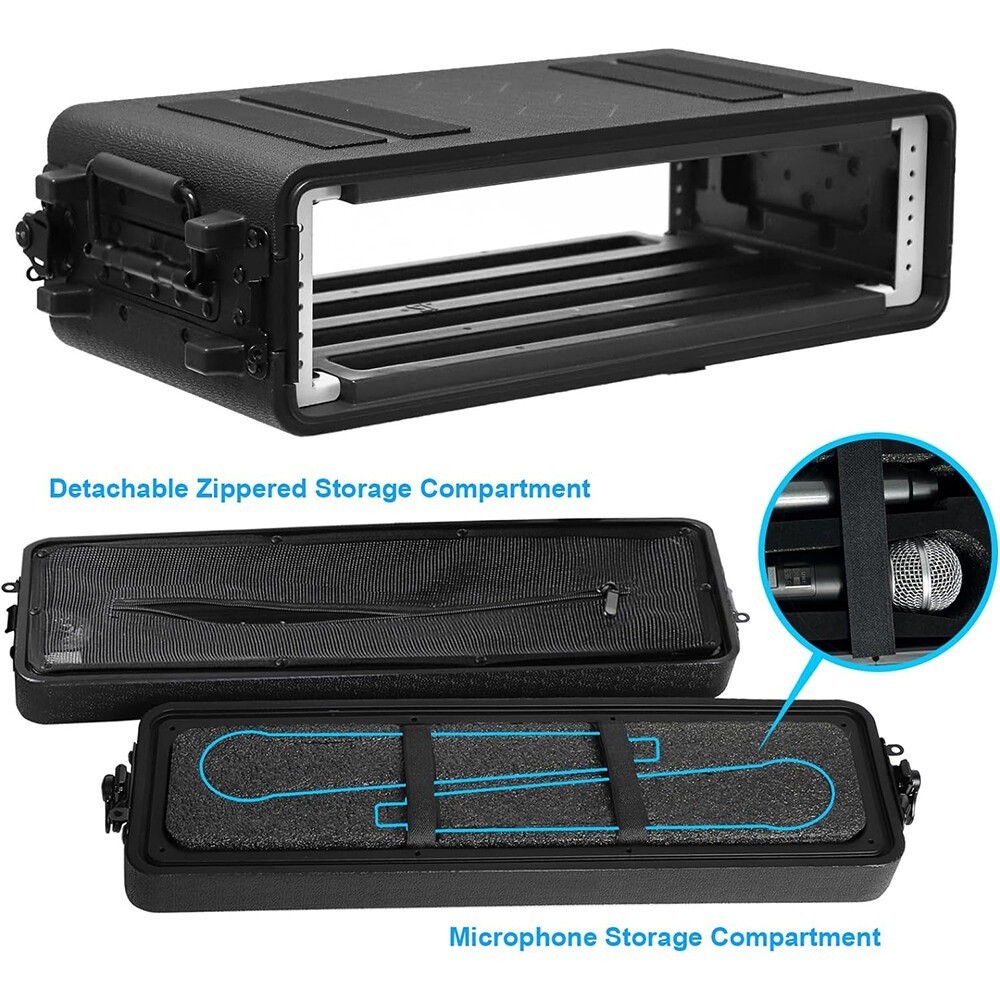 2U Rack Case 19" Solid Waterproof Dustproof Flight Case 2 Space Shock Mount Rack