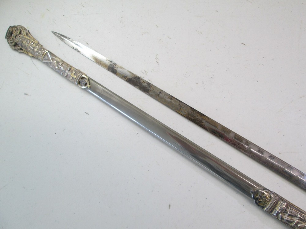 FRATERNAL SWORD & SCABBARD ETCHED BLADE NAMED AND MAKER