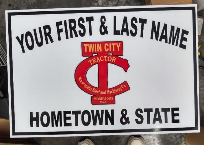 PERSONALIZED TWIN CITY TRACTOR ALUMINUM NAME SIGN
