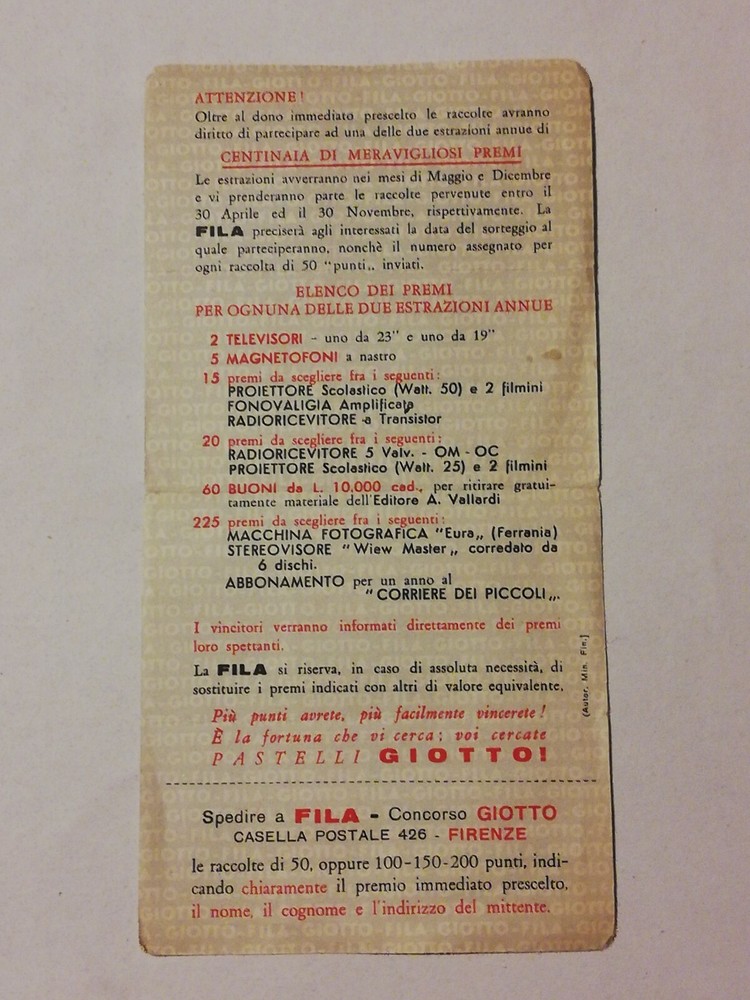 GREAT CONTEST ROW GIOTTO 60s - GOOD FOR 8 POINTS