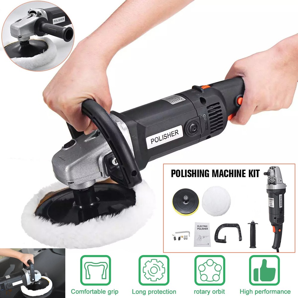 7" 1400W Car Polisher Polishing Machine Kit Buffer Sander 8 Variable Speed Pads