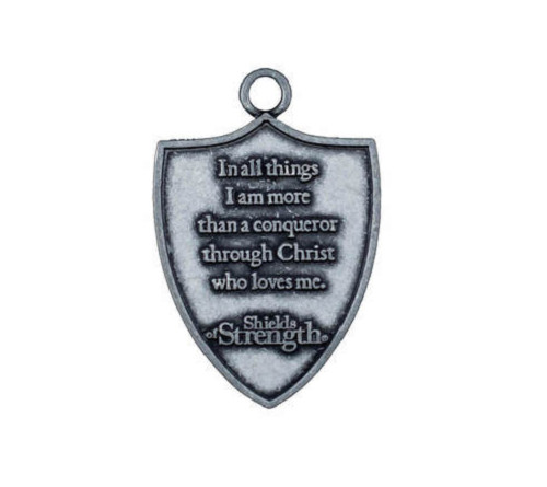 Romans 8:37 Battle Shield Necklace Antique Finish