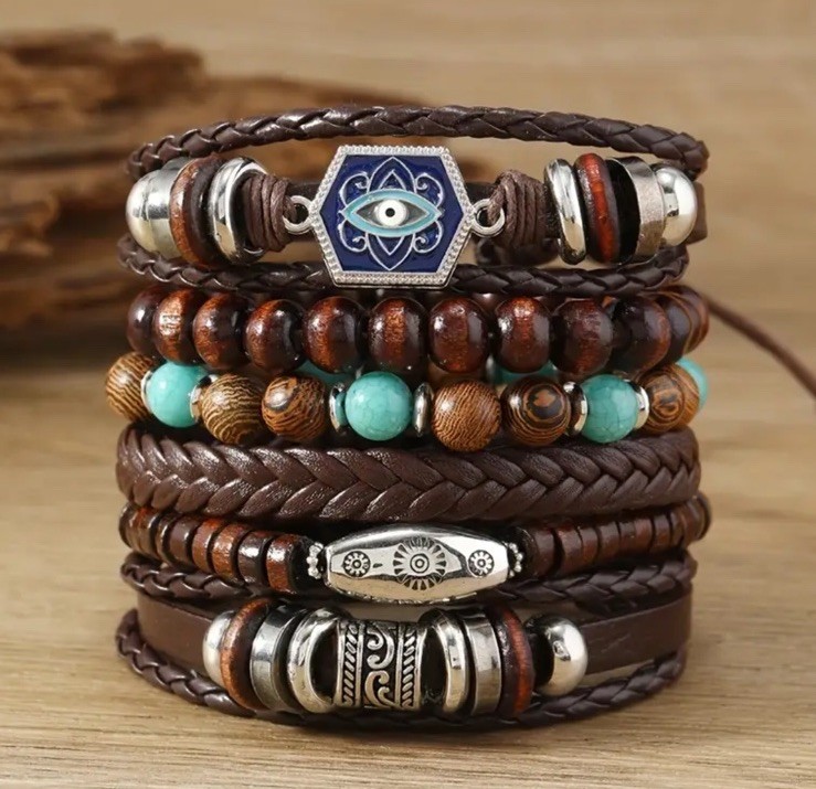 6 PC Leather Punk Bracelet Stackable Adjustable Tie New Free Ship B8546