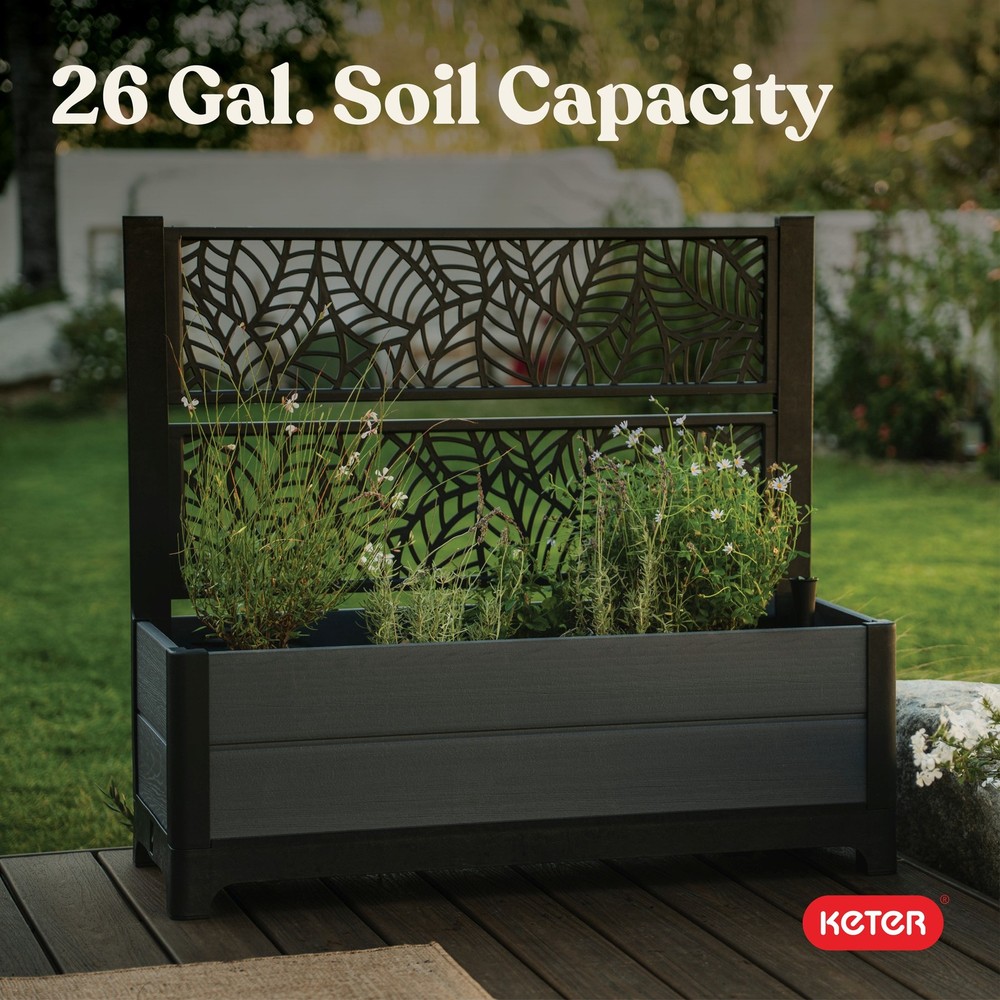 Keter Tulip Screen Planter, Gray Resin, 13.56 Cu Ft Capacity, Rectangular 43.2