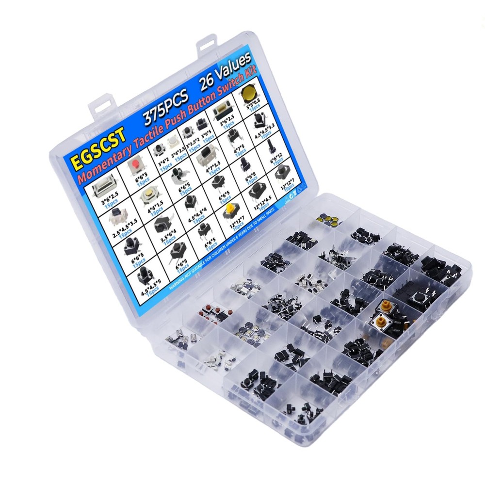 EGSCST 375PCS 26Values Micro Momentary Tactile Push Button Switch Assortment...