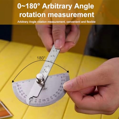 Stainless Steel Angle Protractor, 0-180° Round Head Protractor, Silver