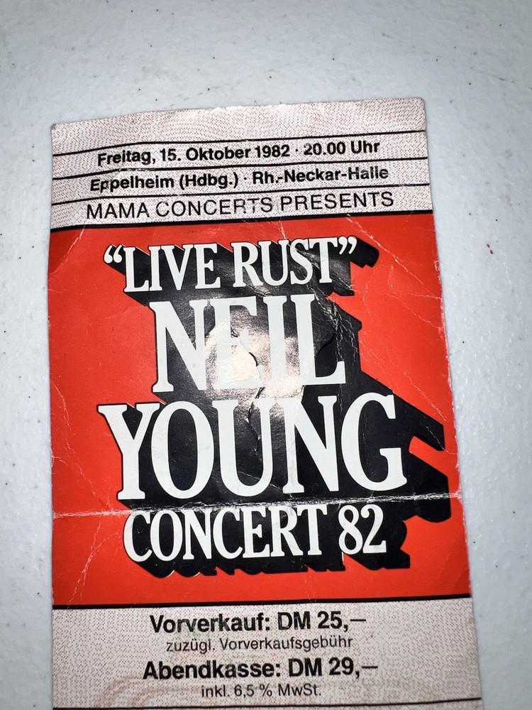 1982 Neil Young Live Rust Germany Concert Ticket Stub Never Sleeps October