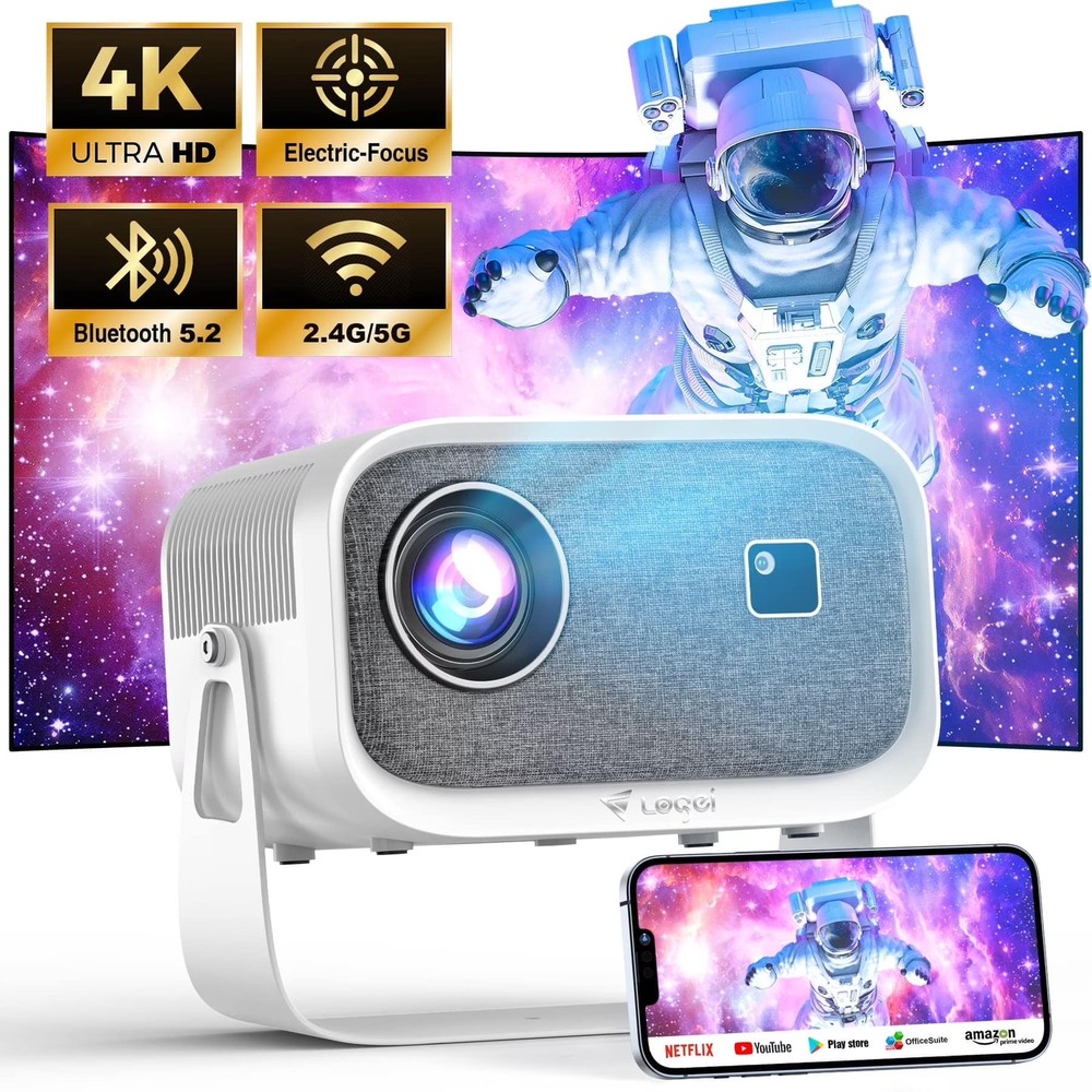 VEAT00L Losei Smart Projector, 4K Support, Automatic Keystone Correction,