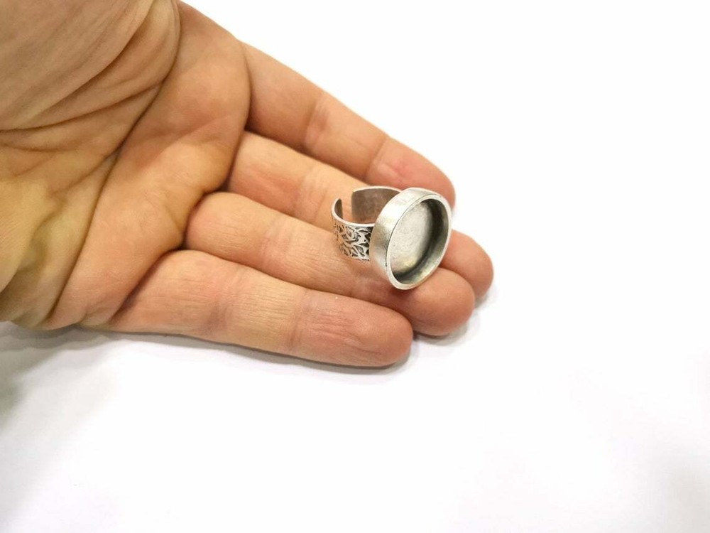 Ring Blank Setting Cabochon Base inlay Bezel Setting Adjustable Antique Silver