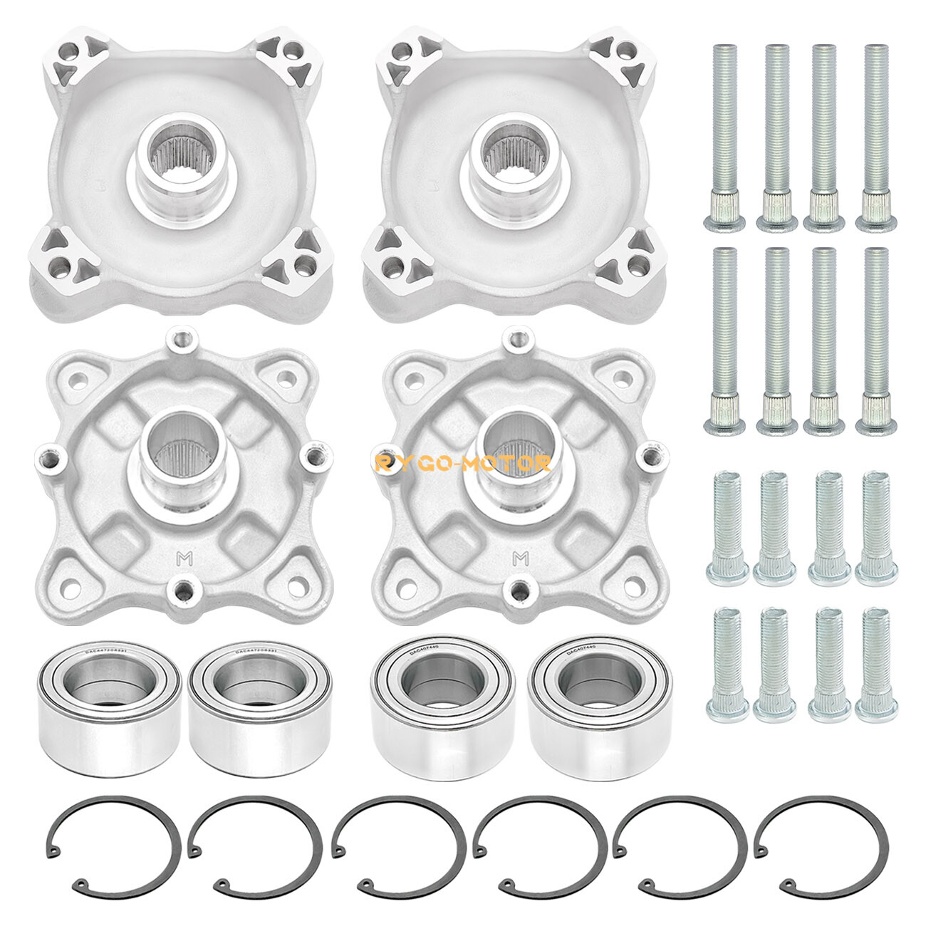 Front & Rear Wheel Hubs & Bearings & Studs Kits for Polaris RZR 800 2008-2014