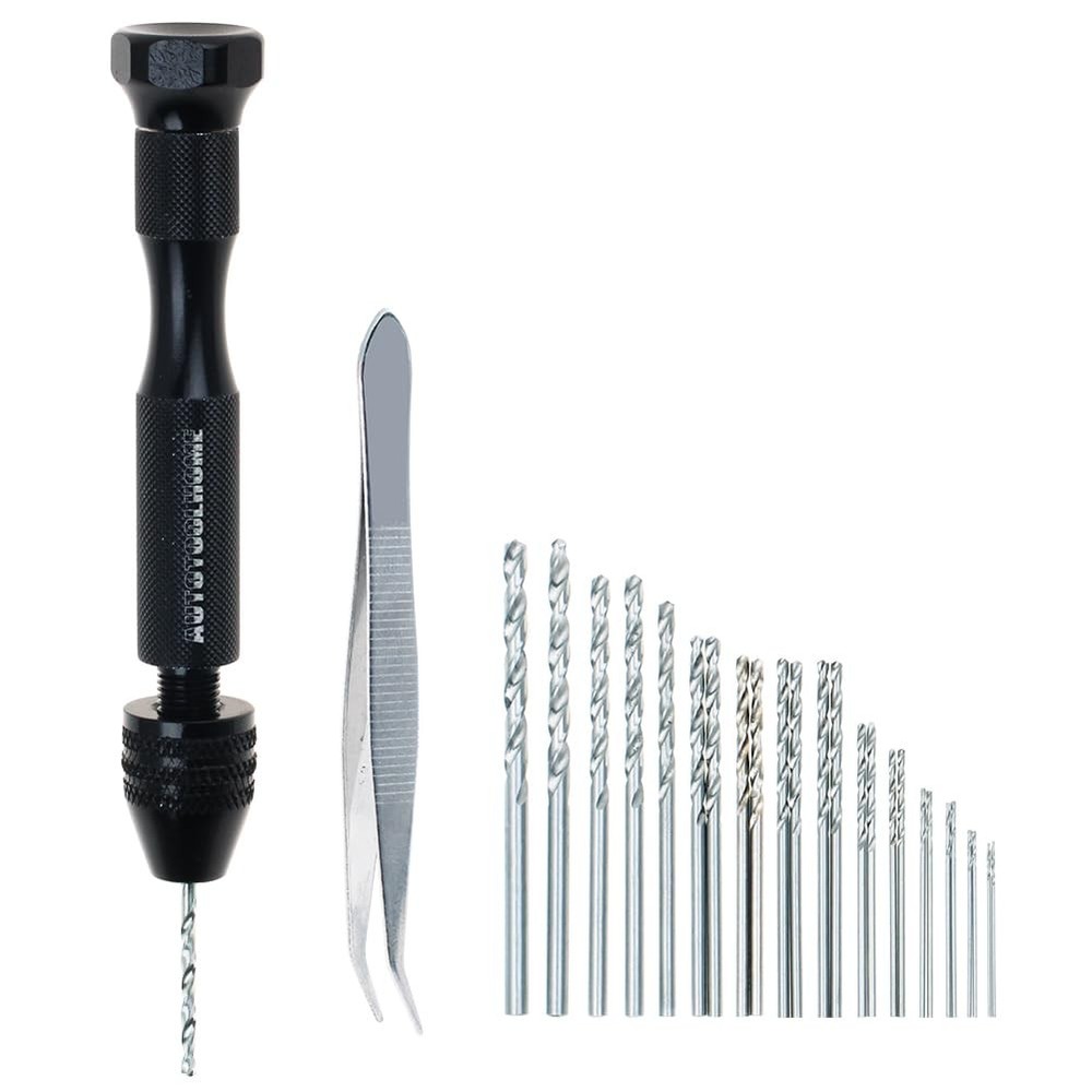 Precision Pin Vise Hand Drill with 25pcs Micro Twist Bits Set Black