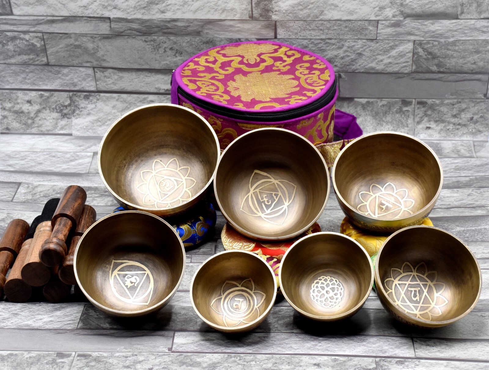 Natural Singing Bowl Set of 7-Tibetan Singing Bowl Set-Chakras Healing Set of 7