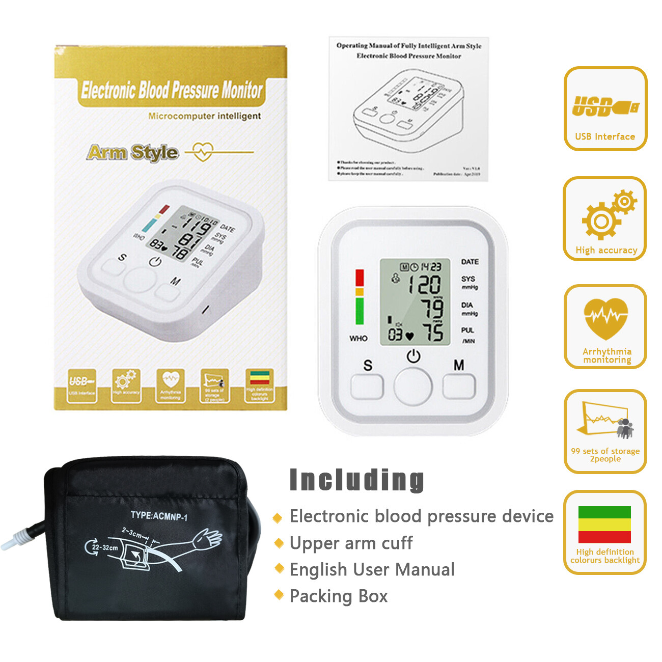 Digital Blood Pressure Monitor Automatic Pulse Meter BP Machine Voice Talking