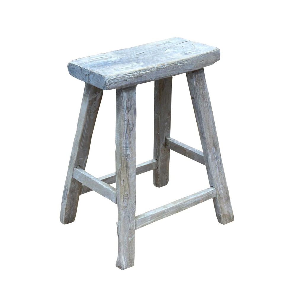 Rustic Raw Rough Wood Grain Rectangle Slim Stool Bench Side Table ws4640