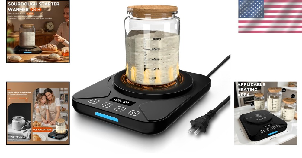 Compact Sourdough Starter Warmer with Smart Memory Control & Safety Features