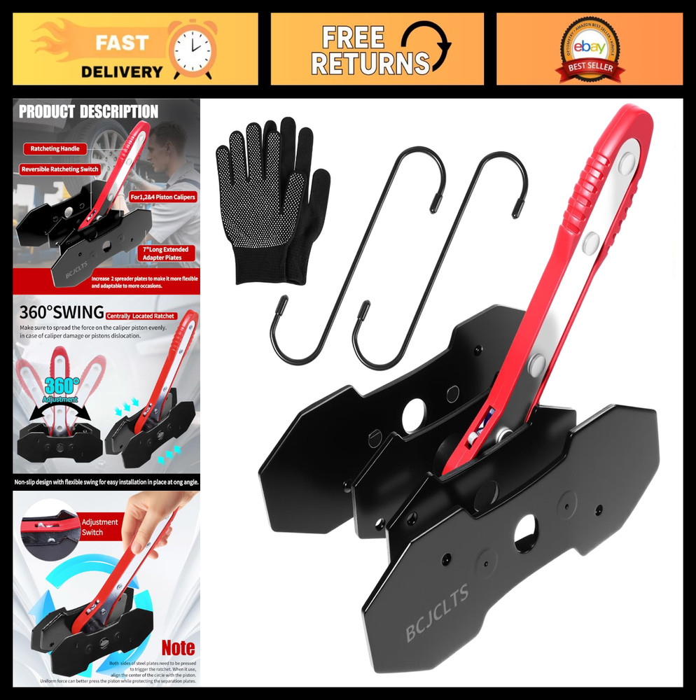 Heavy-Duty Brake Caliper Compression Tool with Hooks - Disc Brake Repair Kit