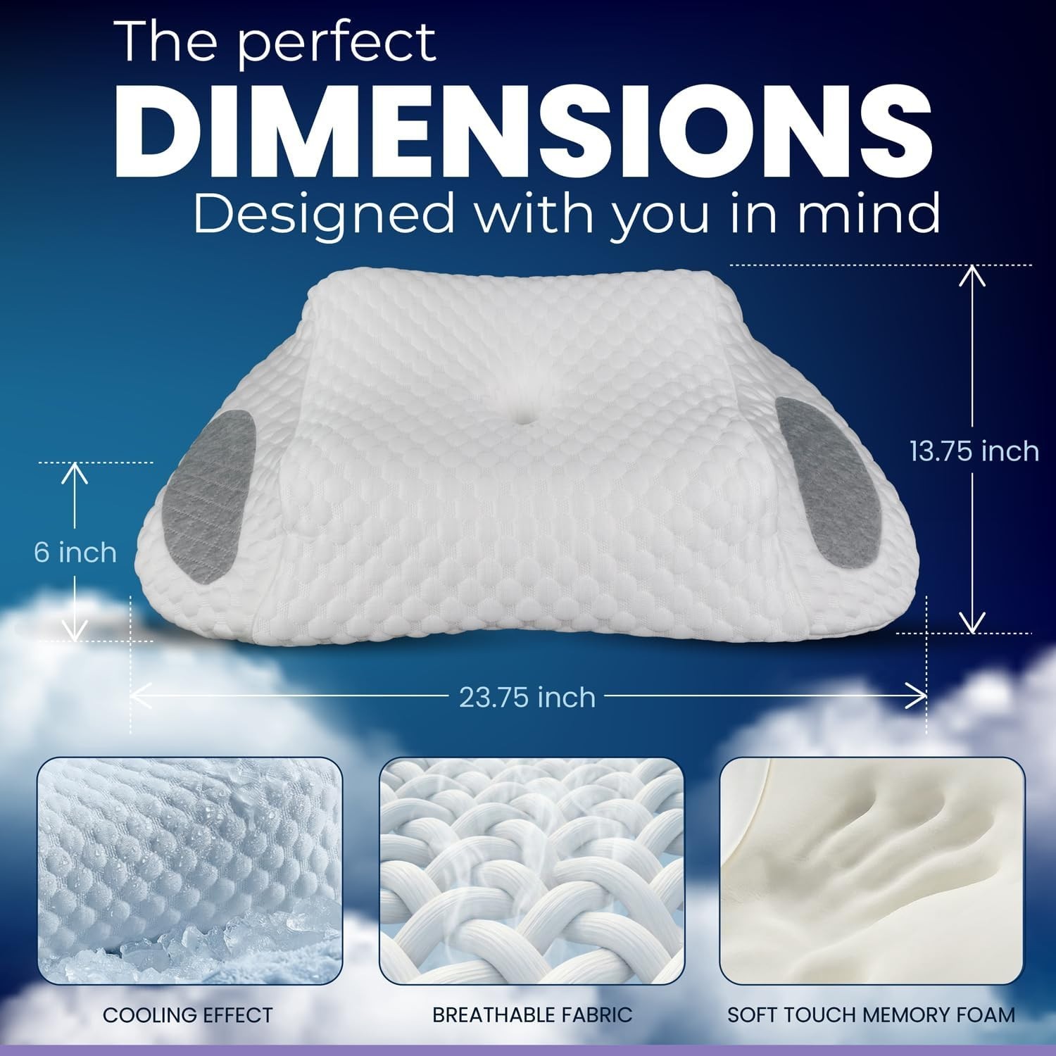 Ergo Pillow for Sleep Apnea, Neck Pain, and Snoring Relief, Standard, White Gray