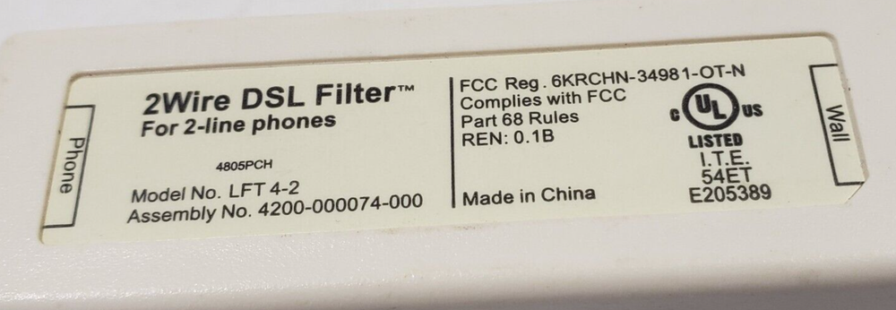 2WIRE DSL Filter 2-Line LFT4-2