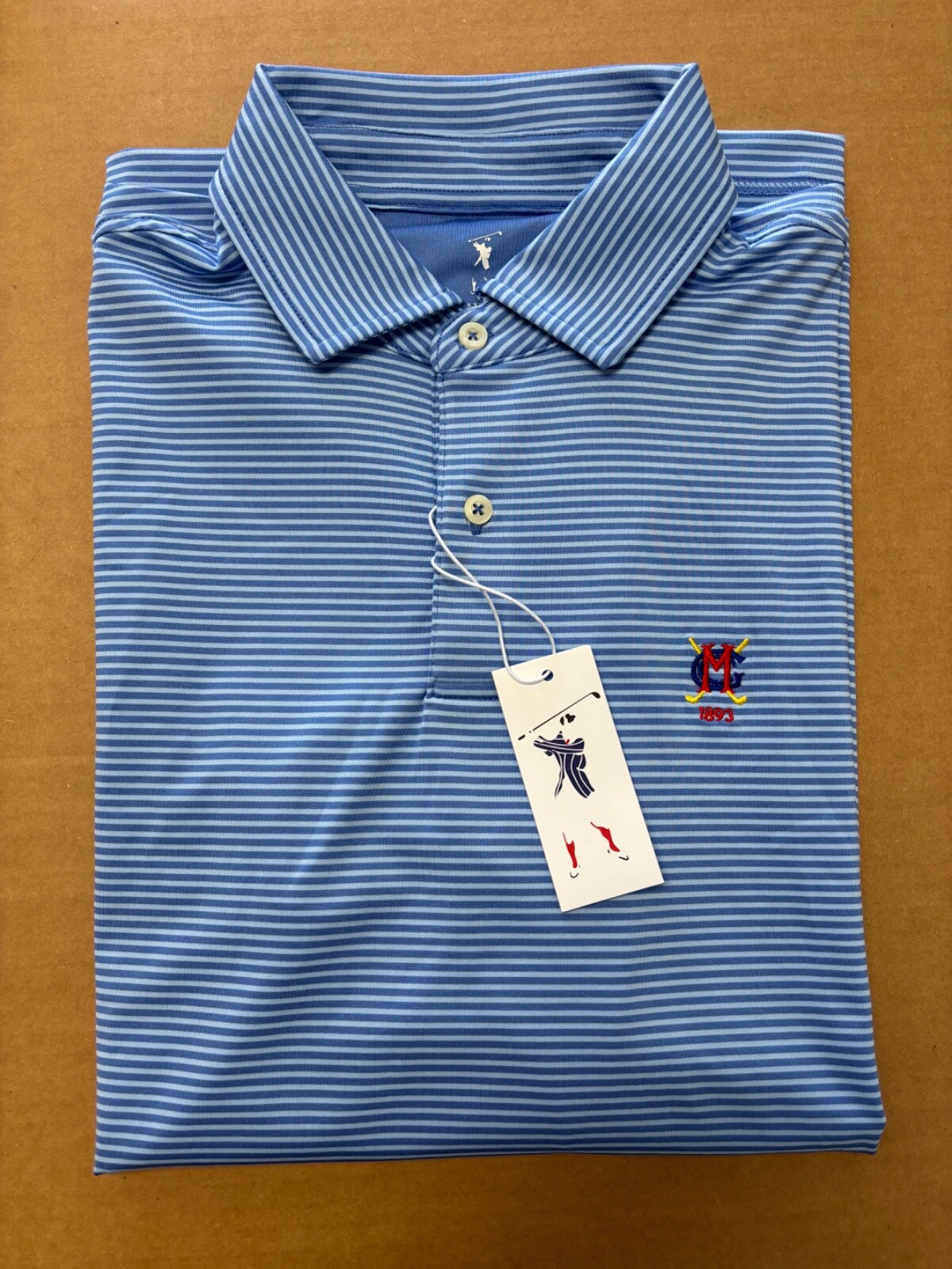 NWT MEN'S FAIRWAY & GREENE OWENS STRIPE POLO, SIZE: M, COLOR: BALTIC/BLUFF (M23)