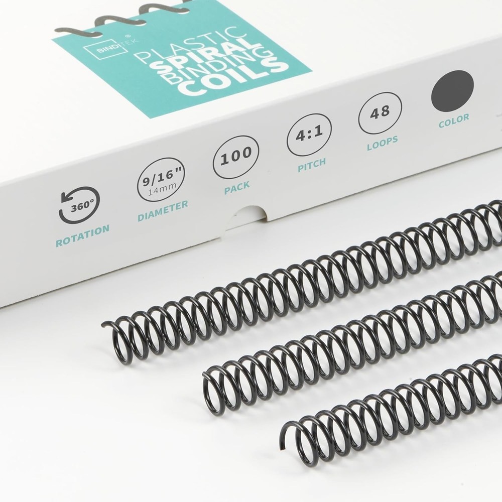 Plastic Spiral Coils, 100 Pack, 14mm, 115 Sheet Capacity