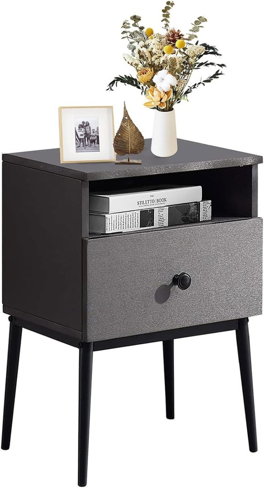 Modern Wood Night Stand,Square End Table Side Table W/ Drawer & Storage Space