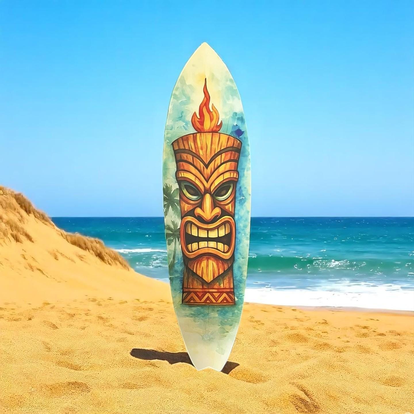 Tiki Surfboard Wall Art – Tropical PVC Decor, Outdoor Tiki Sign, 3 - 5 Feet