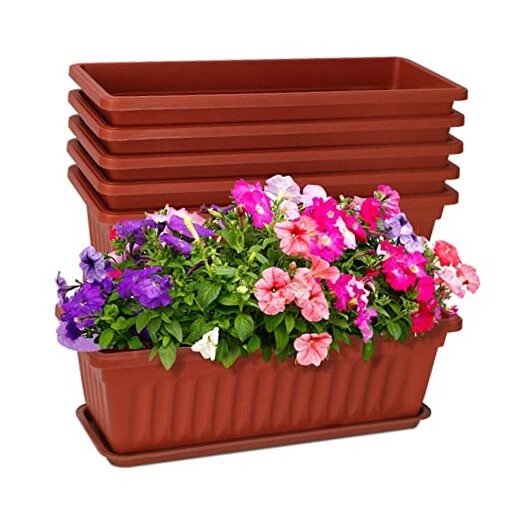 6 Packs Window Box Planter, 17 Inches Flower Window Box Rectangular Brick Red