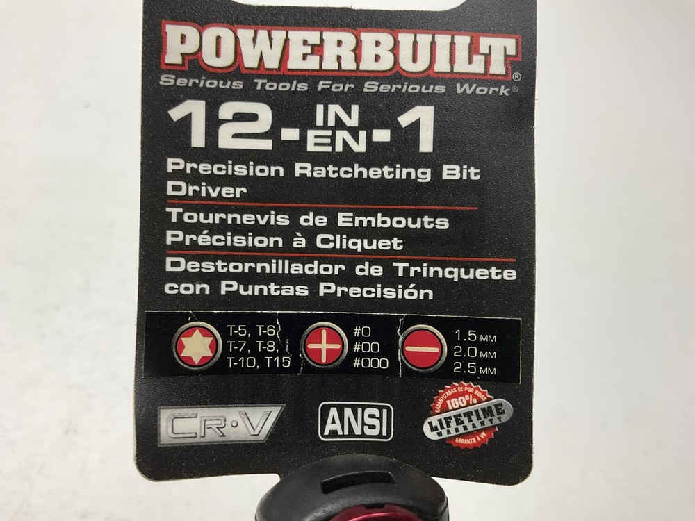Powerbuilt 940905 12-in-1 Precision Ratcheting Bit Driver With 12 Bits